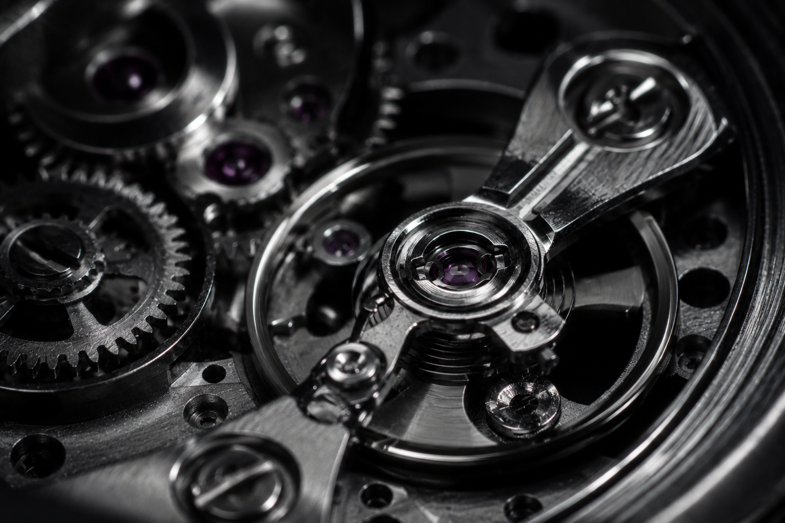 Close-up of a fine mechanical watch movement
